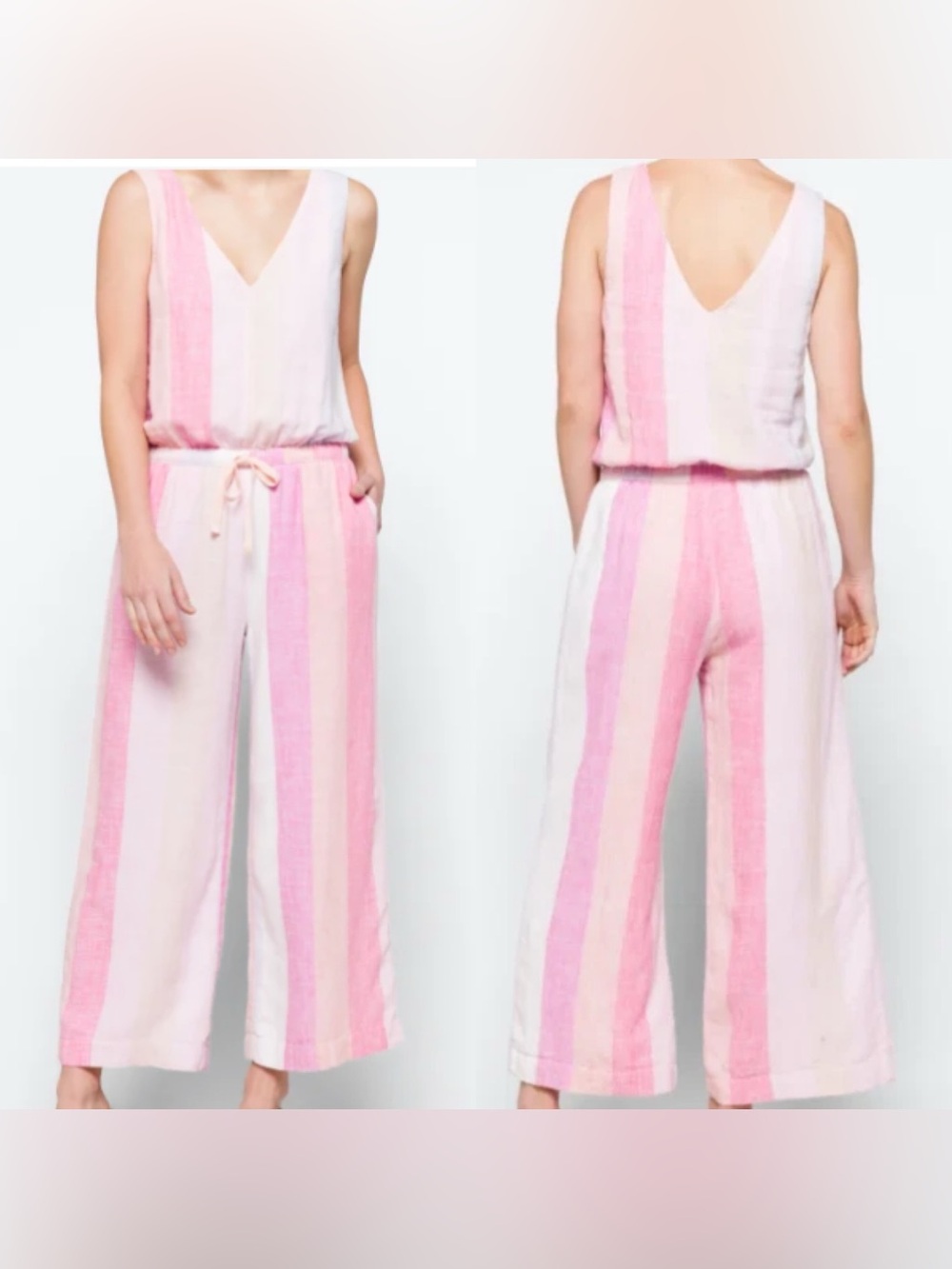 Splendid Kianna Linen-blend Wide-leg Jumpsuit Multicolor Stripes M